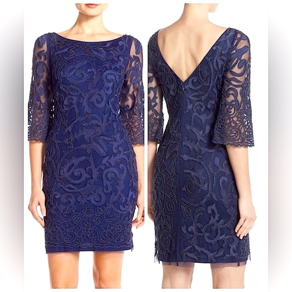 Aidan Mattox Dresses & Skirts - Aidan MATTOX ($475) Beaded Sheer Mesh Sleeve Navy Blue Cocktail Dress 4